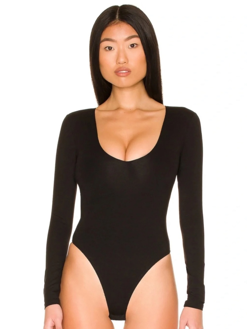 Superdown Revolve Solid Black Long Sleeve V-Neck Bodysuit Size XS NWT